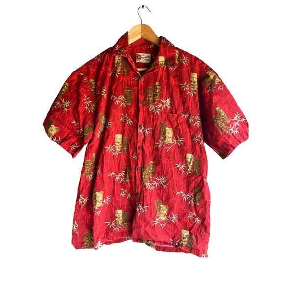 Hilo Hattie Hawaii Men's Hawaiian Shirt Button Up Short Sleeve Red Size Medium - Picture 1 of 4